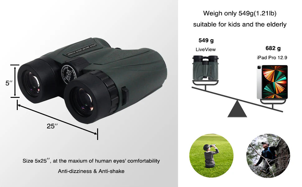 Preorder MOVE SHOOT MOVE NOMAD Wide View Angle FOV 15.8°, 5x25 Binoculars for NFL Games and Astro