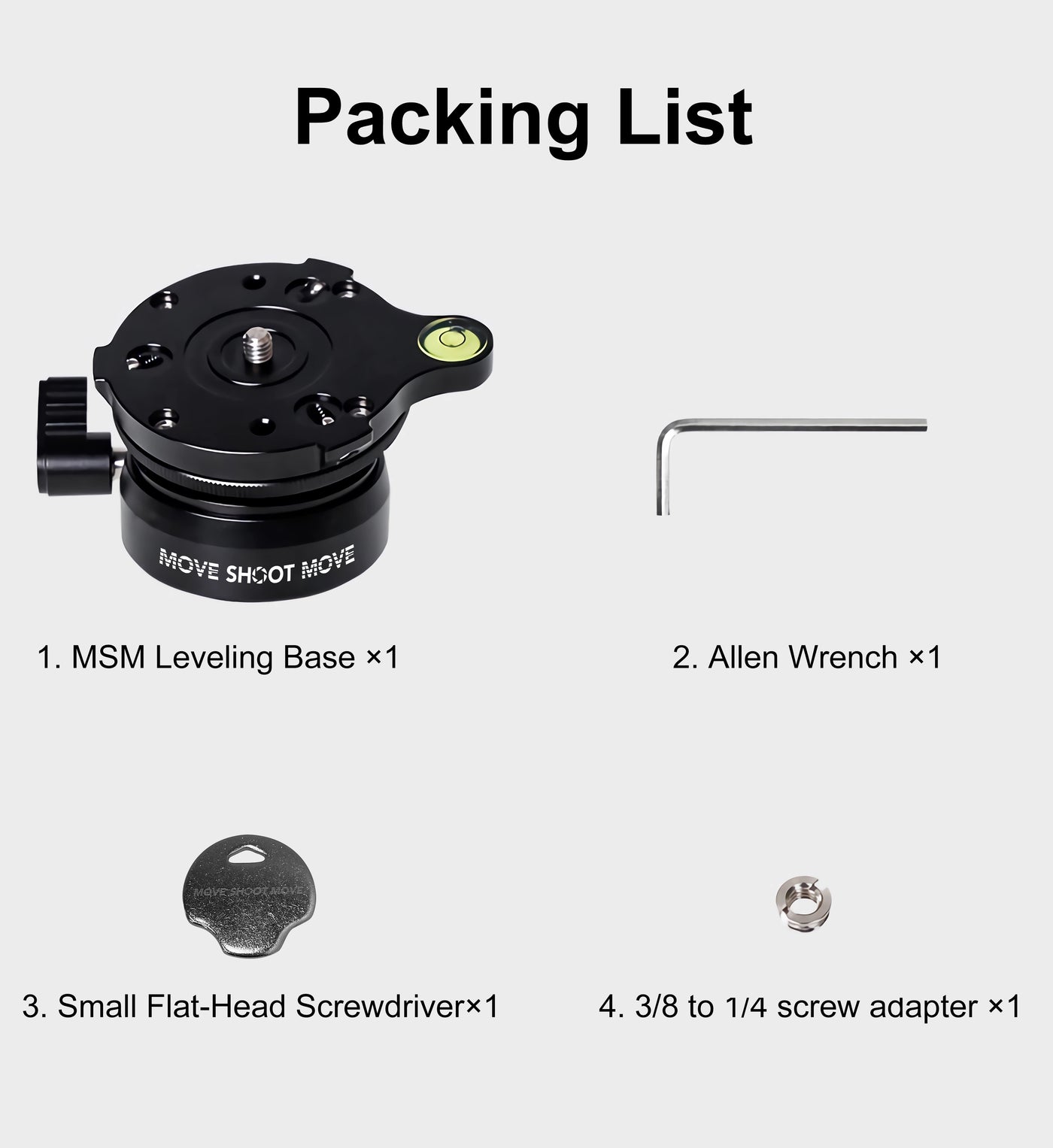 MSM Leveling Base with Bubble Level, Tripod Head With 1/4 Screw & Locking Design